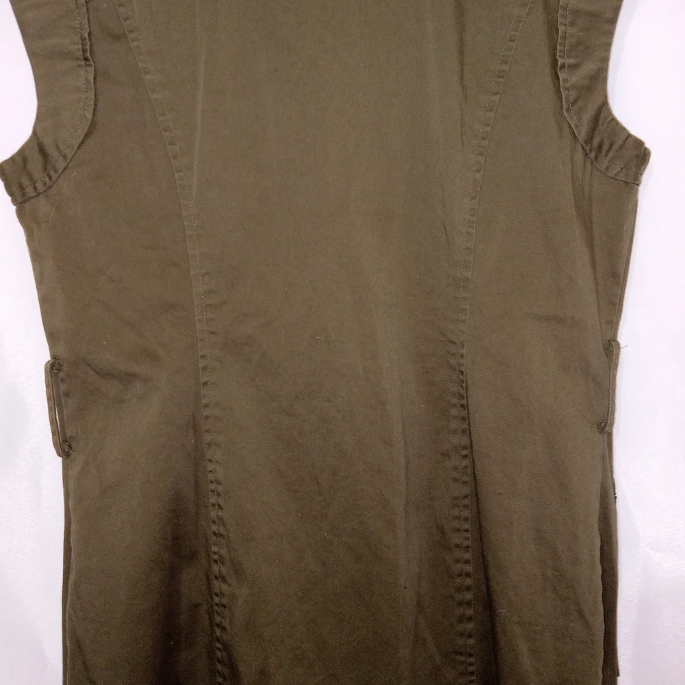 Boston Proper Olive Utility Shirt Dress Military Sleeveless Sz 10 Punk Goth EUC - Picture 6 of 11